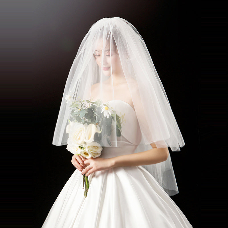 Short Bridal Wedding Veils Two Layer with Metal Comb