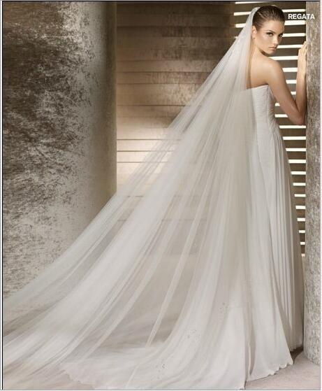 Waltz Cut Edge White Long Bridal Wedding Veil One Layer with Comb