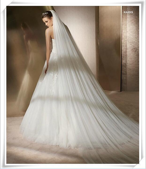 Waltz Cut Edge White Long Bridal Wedding Veil One Layer with Comb