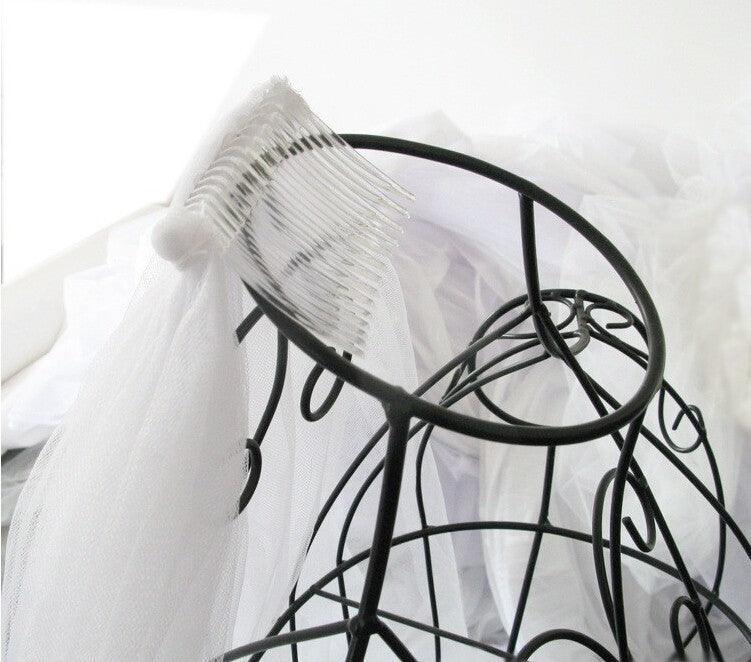 Waltz Cut Edge White Long Bridal Wedding Veil One Layer with Comb