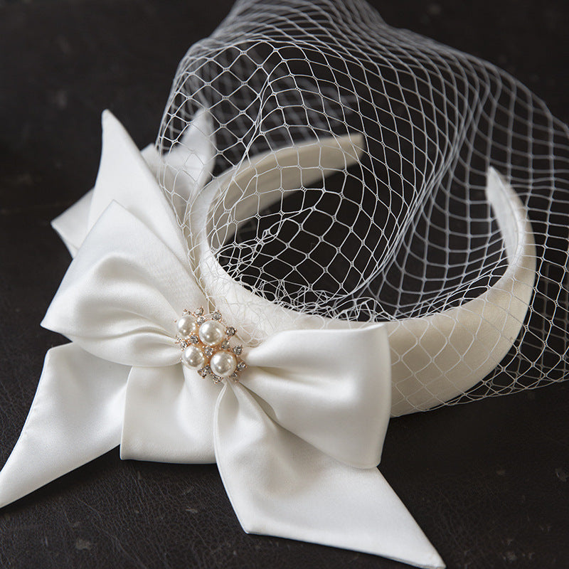 Women's White Handmade Satin Bow Headband