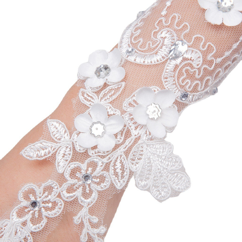 Bridal Wedding Gloves "Diamond" Studded Hollow Mesh