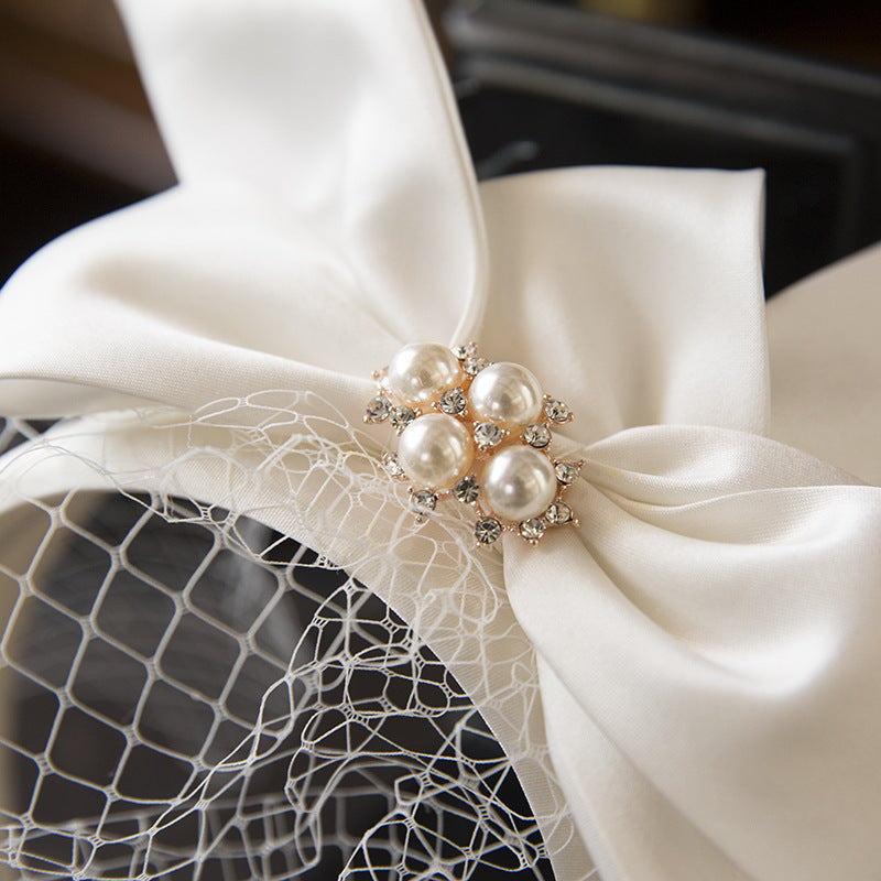 Women's White Handmade Satin Bow Headband