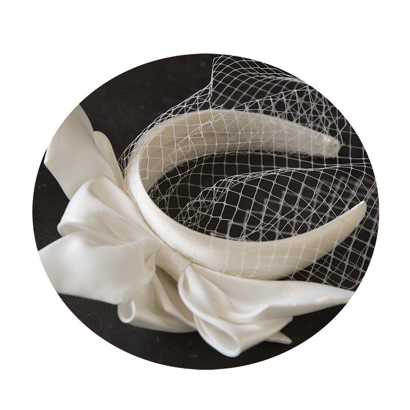 Women's White Handmade Satin Bow Headband