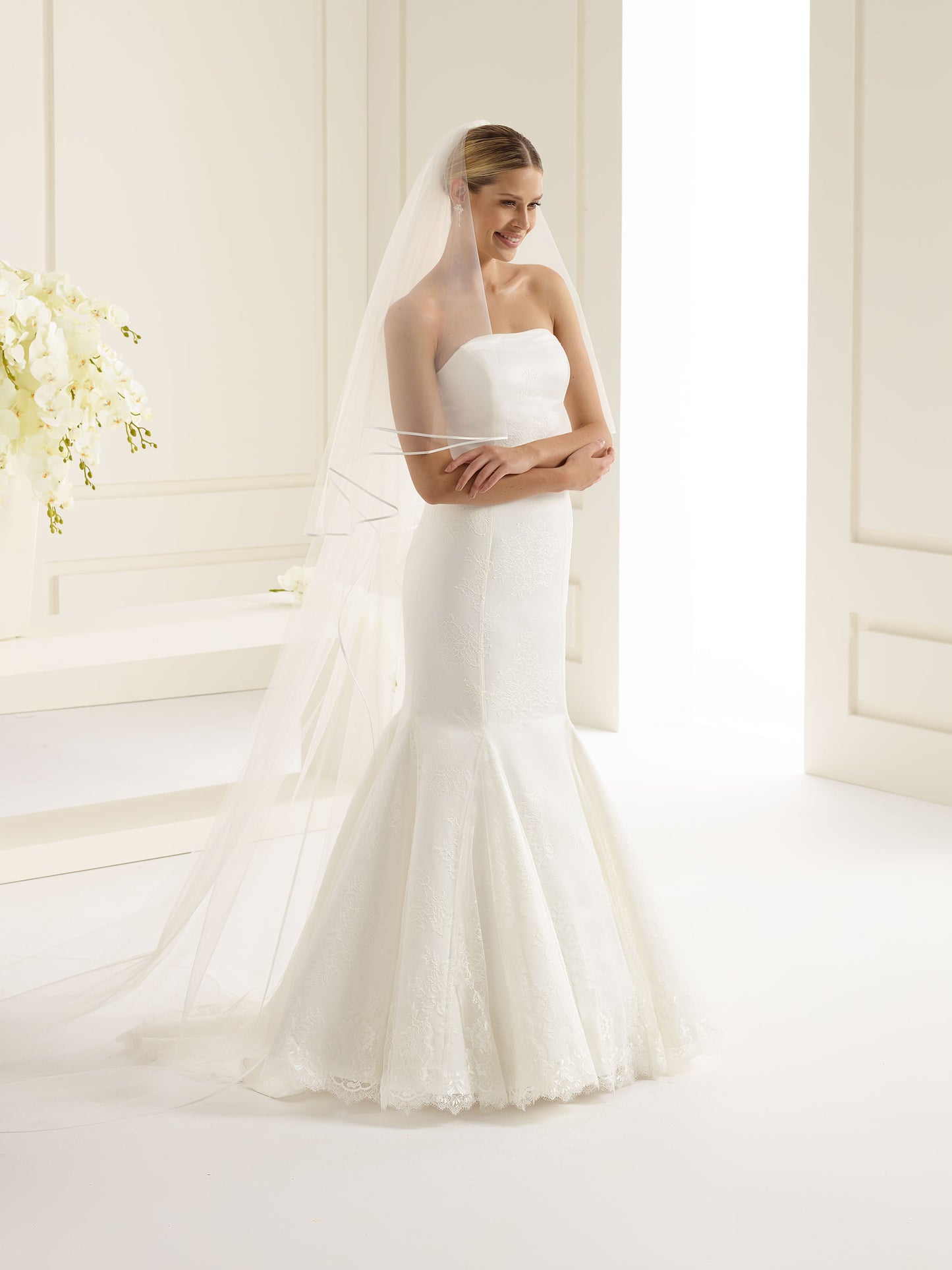 Two-layered satin edge  diamond tulle veil S146-Bianco Evento