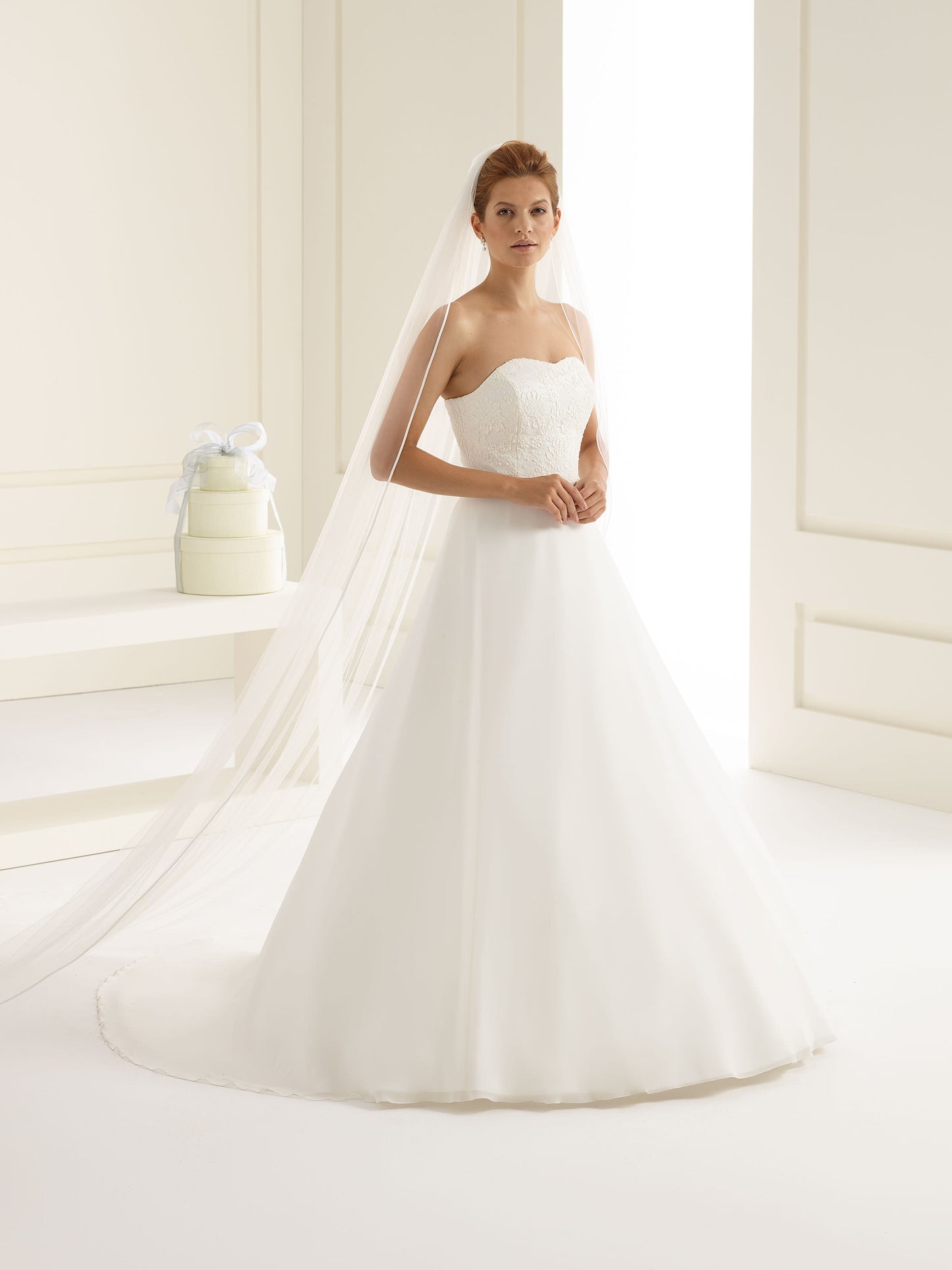 One-layered satin edge soft tulle veil S153-Bianco Evento