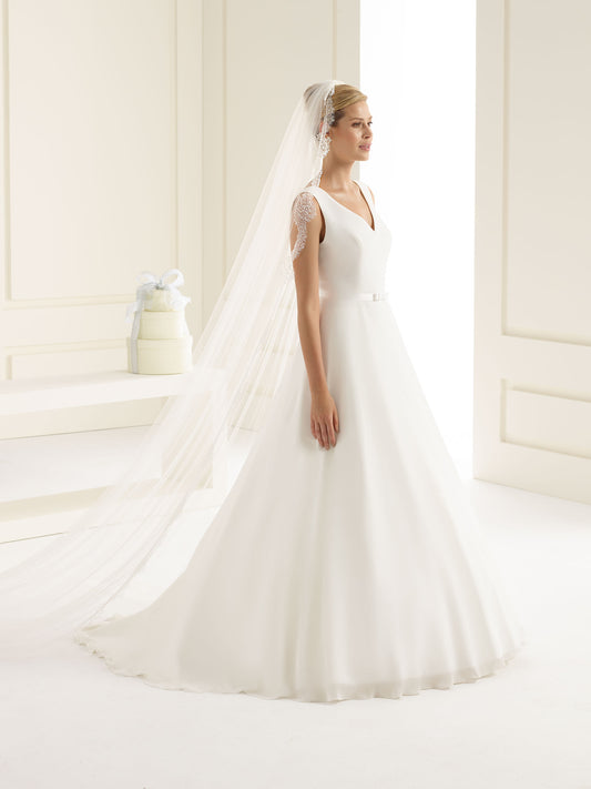 One-layered lace edge  soft tulle veil S161-Bianco Evento