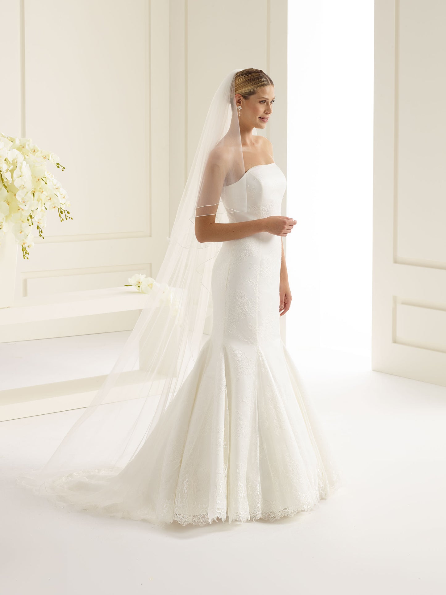 Two-layered corded edge soft tulle veil S165-Bianco Evento