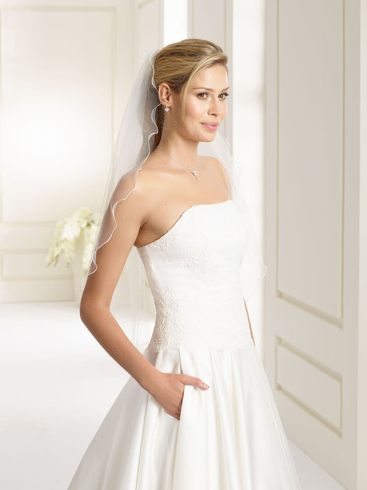 One-layered corded edge  soft tulle veil S187-Bianco Evento