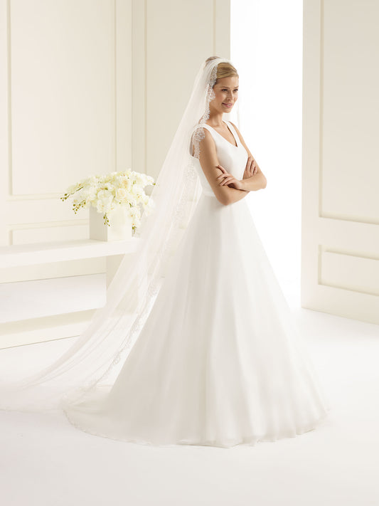 One-layered lace edge  soft tulle veil S218-Bianco Evento