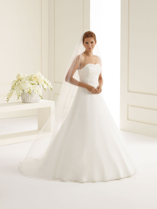 One-layered corded edge with crystals soft tulle veil S222-Bianco Evento