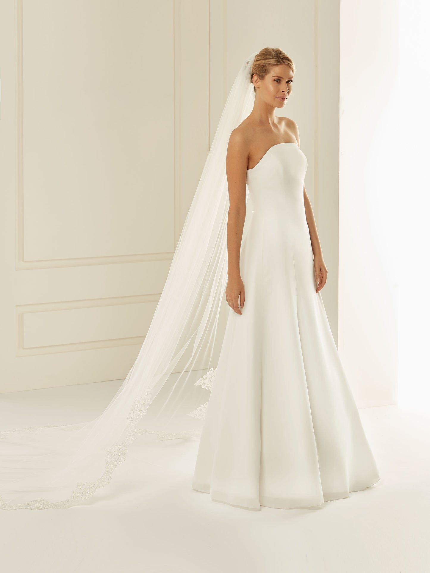 One-layered cut edge and lace edge  diamond tulle veil S234-Bianco Evento
