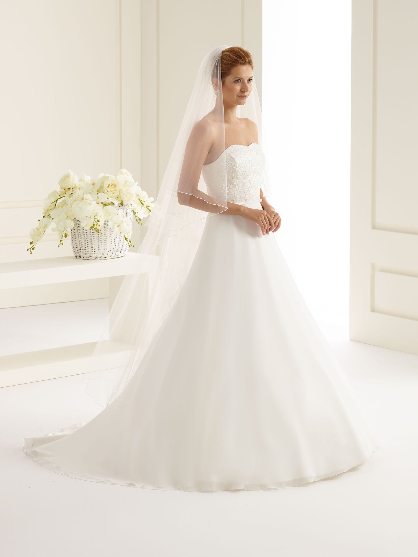 Two-layered corded edge  diamond tulle veil S27-Bianco Evento