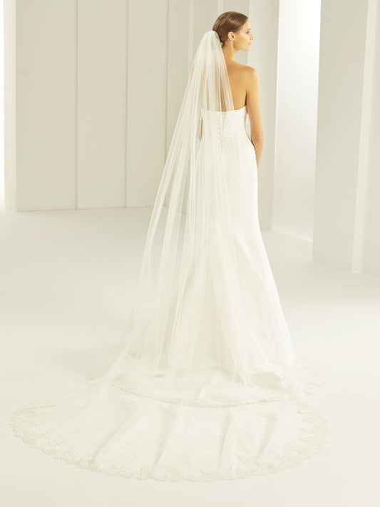 One-layered cut edge and lace edge  soft tulle veil S283-Bianco Evento