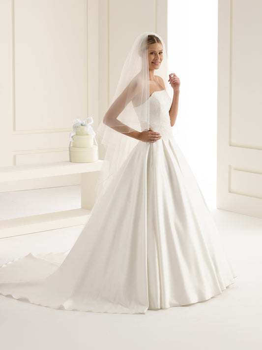 Two-layered corded edge with crystals diamond tulle veil S35-Bianco Evento