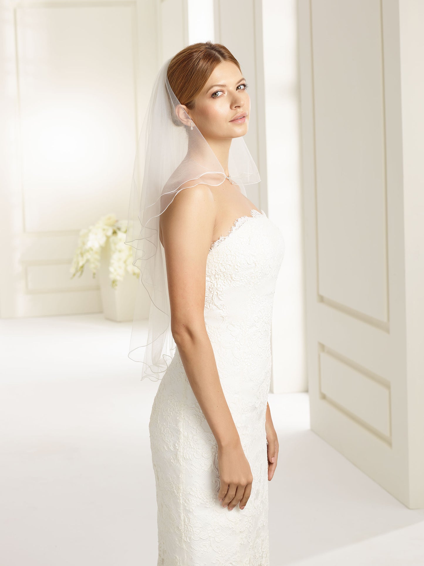 Two-layered corded edge soft tulle veil S70-Bianco Evento