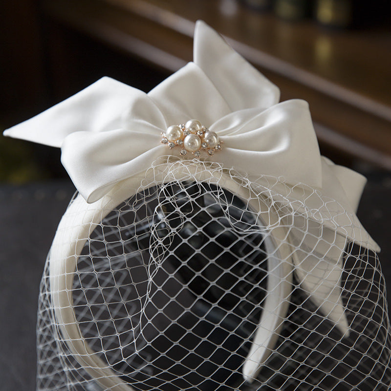 Women's White Handmade Satin Bow Headband