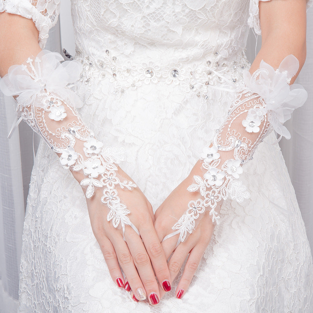 Bridal Wedding Gloves "Diamond" Studded Hollow Mesh