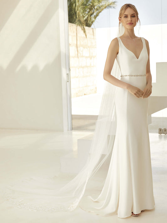 One-layered cut edge and lace edge with glass beads and sequins diamond tulle veil S426-Bianco Evento