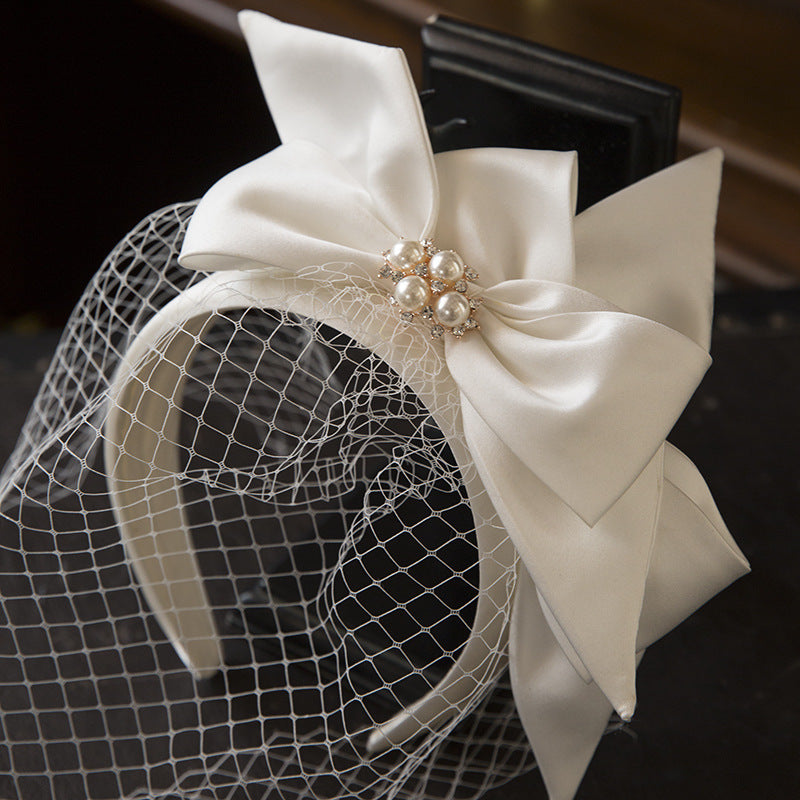 Women's White Handmade Satin Bow Headband