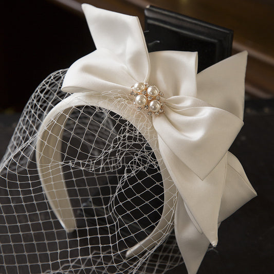 Women's White Handmade Satin Bow Headband