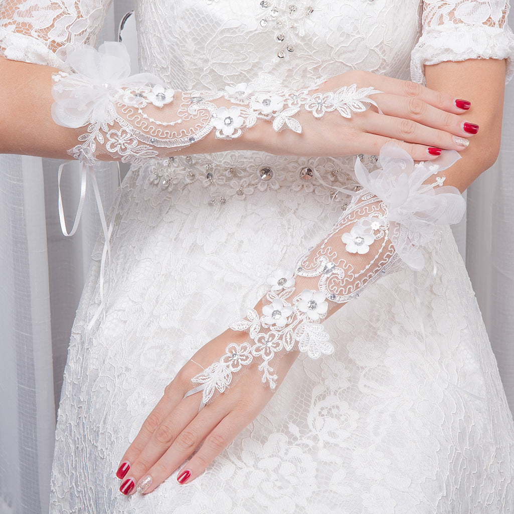 Bridal Wedding Gloves "Diamond" Studded Hollow Mesh