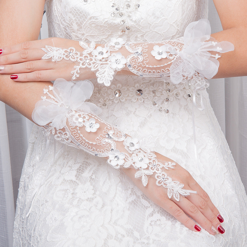 Bridal Wedding Gloves "Diamond" Studded Hollow Mesh