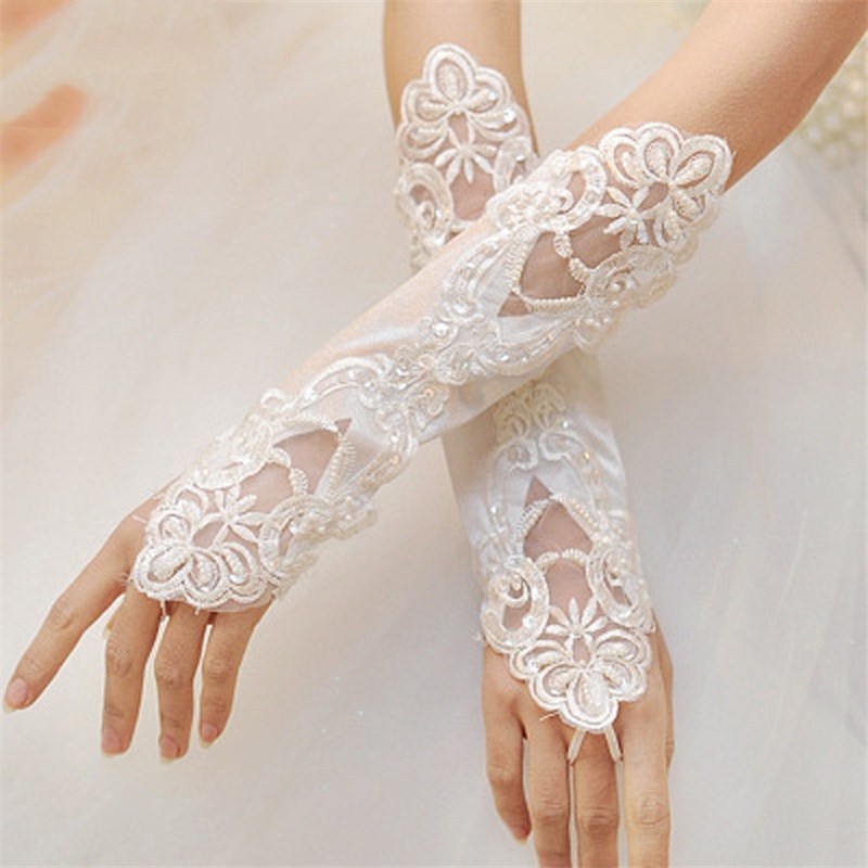 Satin and Lace Wedding Gloves