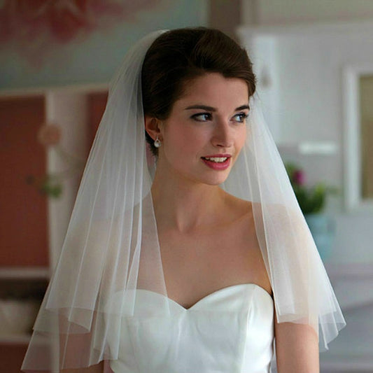 Short Bridal Wedding Veils Two Layer with Metal Comb