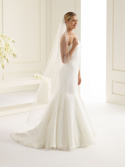 One-layered corded edge  soft tulle veil S121-Bianco Evento