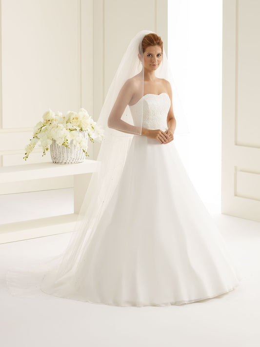 Two-layered corded edge with with crystals diamond tulle veil S126-Bianco Evento