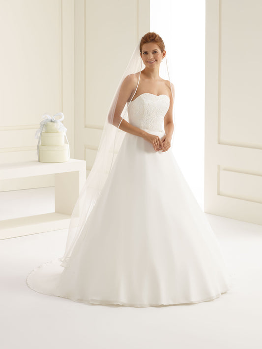 One-layered satin edge  soft tulle veil S128-Bianco Evento