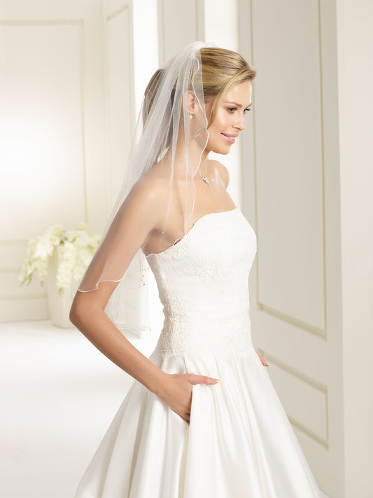 One-layered corded edge with crystals soft tulle veil S135-Bianco Evento