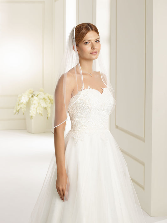 One-layered satin edge  soft tulle veil S136-Bianco Evento