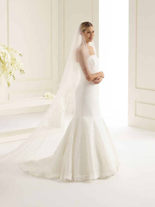 Two-layered corded edge  soft tulle veil S143-Bianco Evento