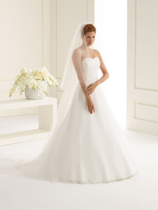 Two-layered corded edge with crystals diamond tulle veil S143S-Bianco Evento