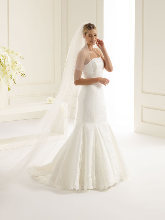 Two-layered corded edge with crystals beads diamond tulle veil S144S-Bianco Evento