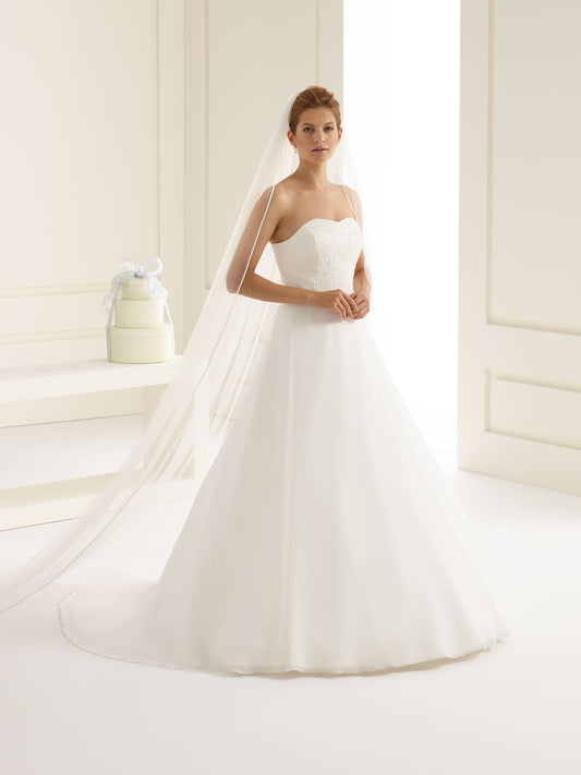 One-layered satin edge  soft tulle veil S153-Bianco Evento