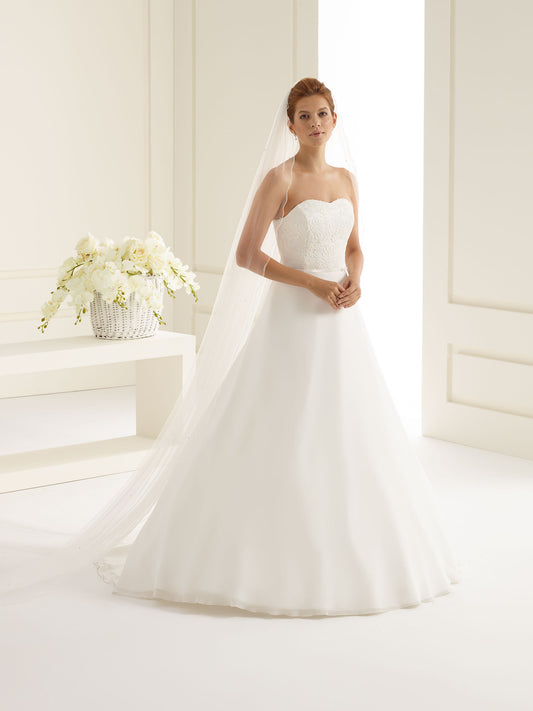 One-layered corded edge with crystals soft tulle veil S156S-Bianco Evento