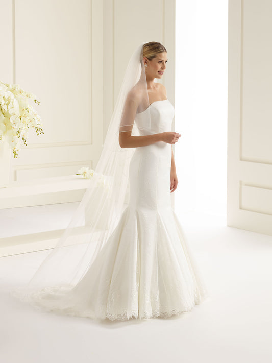 Two-layered corded edge  soft tulle veil S165-Bianco Evento