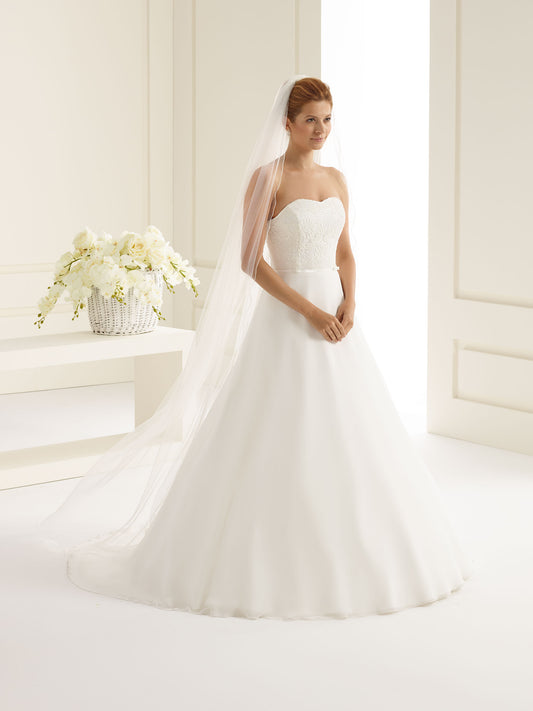 One-layered corded edge  soft tulle veil S166-Bianco Evento