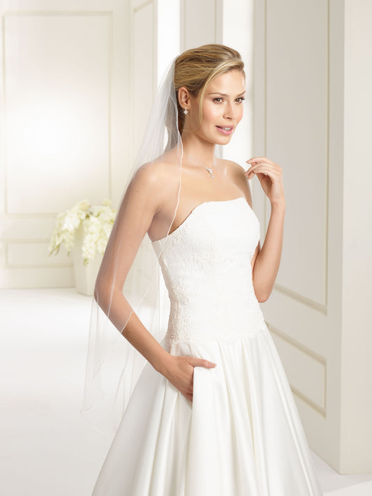 One-layered corded edge  soft tulle veil S191-Bianco Evento