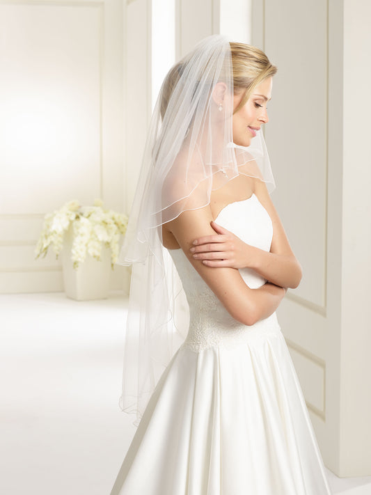Two-layered corded edge  soft tulle veil S194-Bianco Evento