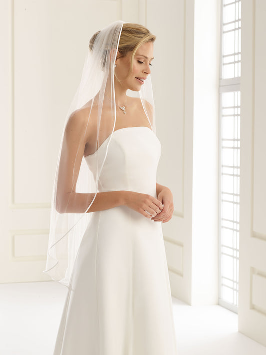 One-layered satin edge  soft tulle veil S196-Bianco Evento