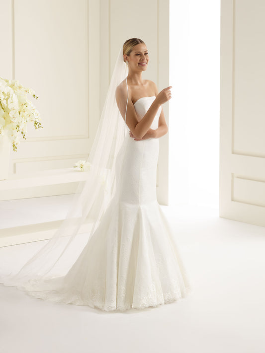One-layered satin edge  soft tulle veil S209-Bianco Evento