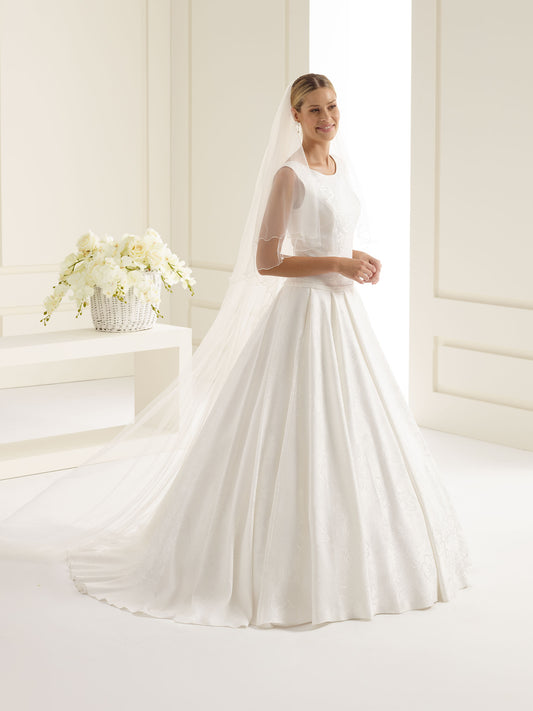 Two-layered corded edge  soft tulle veil S212-Bianco Evento