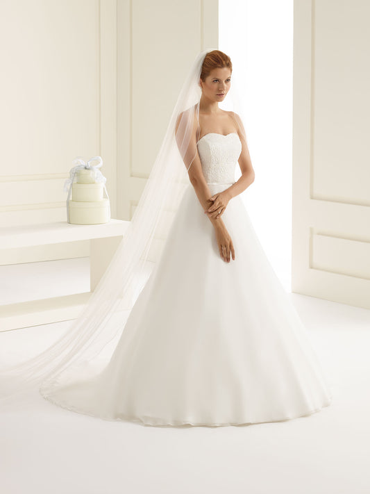 One-layered corded edge  soft tulle veil S213-Bianco Evento