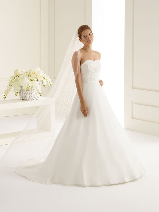 One-layered corded edge  soft tulle veil S216-Bianco Evento