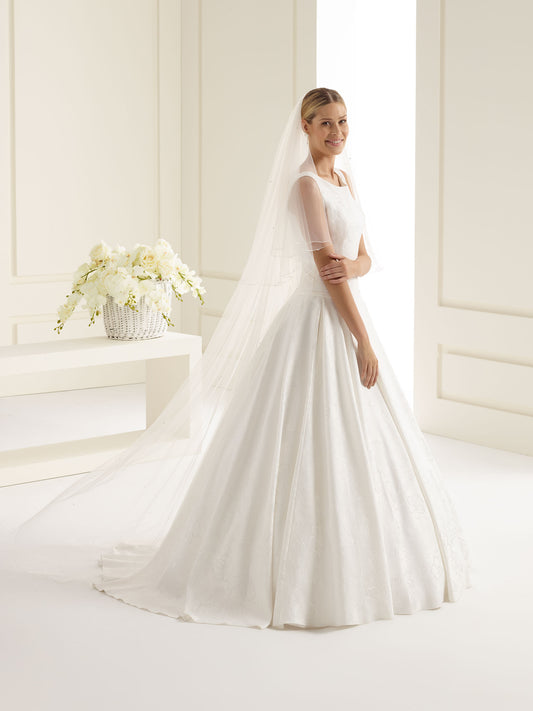 Two-layered corded edge with crystals soft tulle veil S221-Bianco Evento