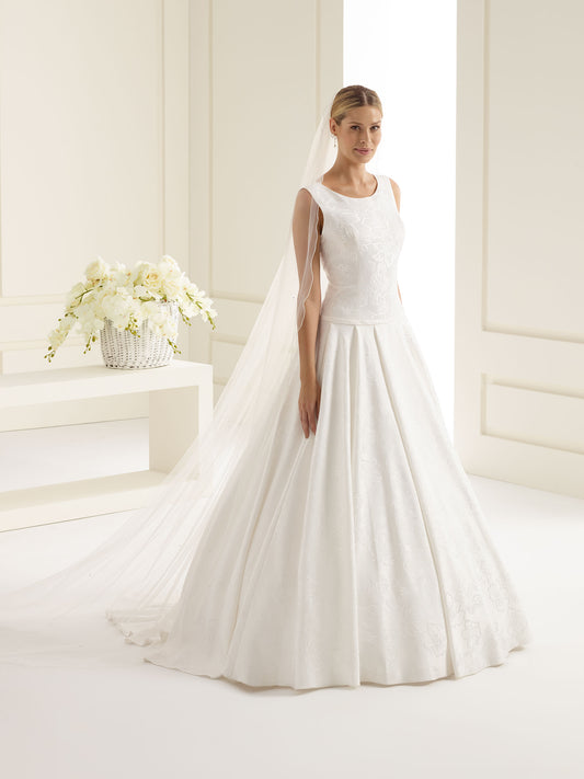 One-layered corded edge with crystals soft tulle veil S223-Bianco Evento
